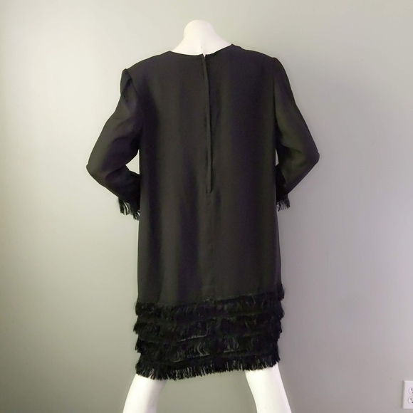Vintage 1990s Fiandaca Couture Black Fringe Ruffle Bottom Shift Dress L - Picture 3 of 6